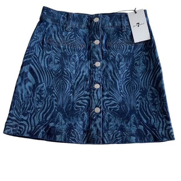 7 for All Mankind Zebra Button Down High Rise Mini Denim Jean Skirt Size 26 - Picture 4 of 9